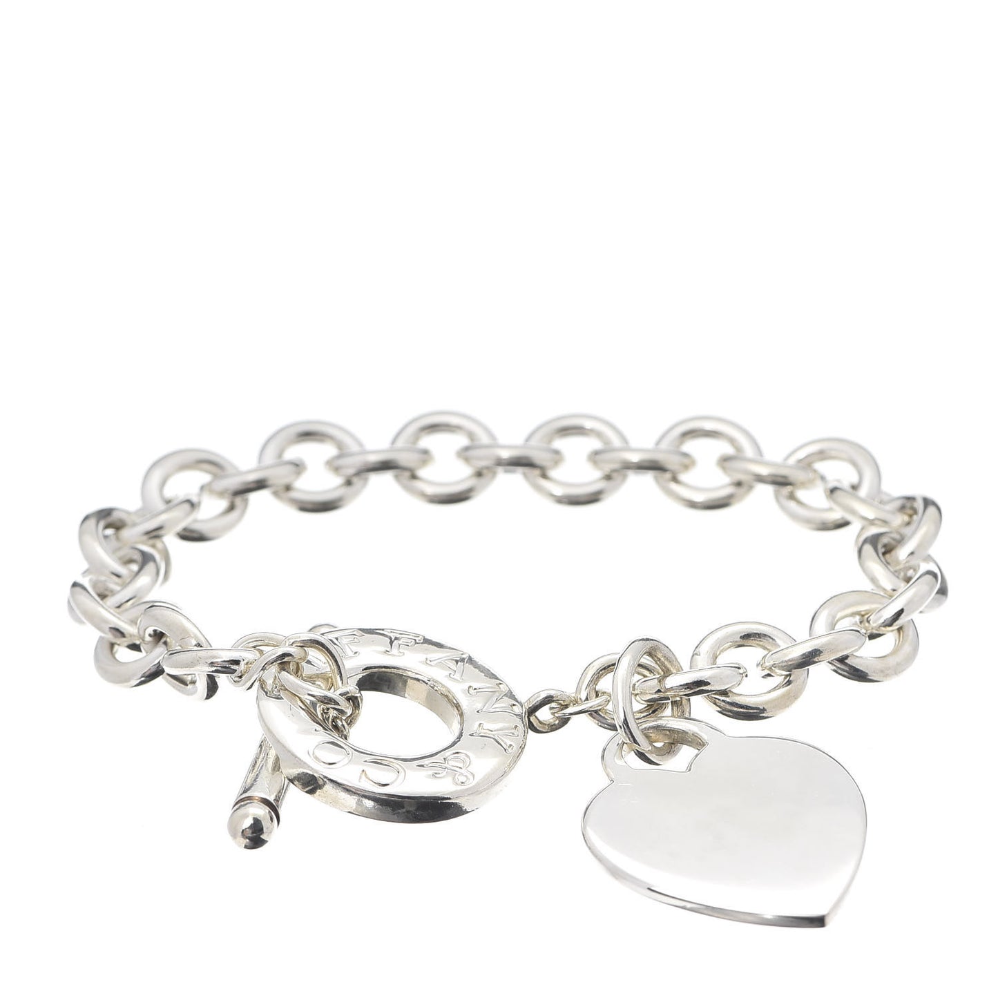 Sterling Silver Heart Tag Toggle Bracelet