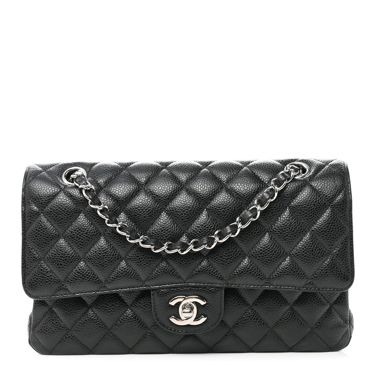 Caviar Quilted Medium Double Flap Black