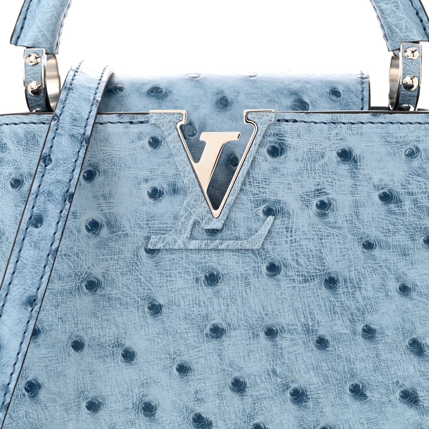 Ostrich Capucines Mini Blue Denim