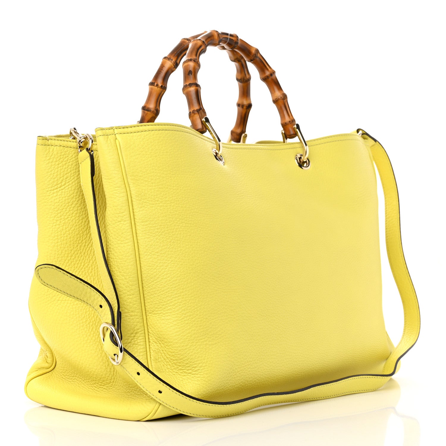 Gucci Calfskin Large Bamboo Shopper Tote Citrus 3 of 14