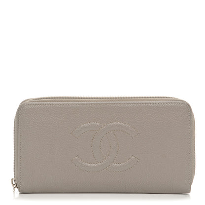 Chanel Caviar Large Timeless CC Gusset Zip Around Wallet Light Gray 1 of 14