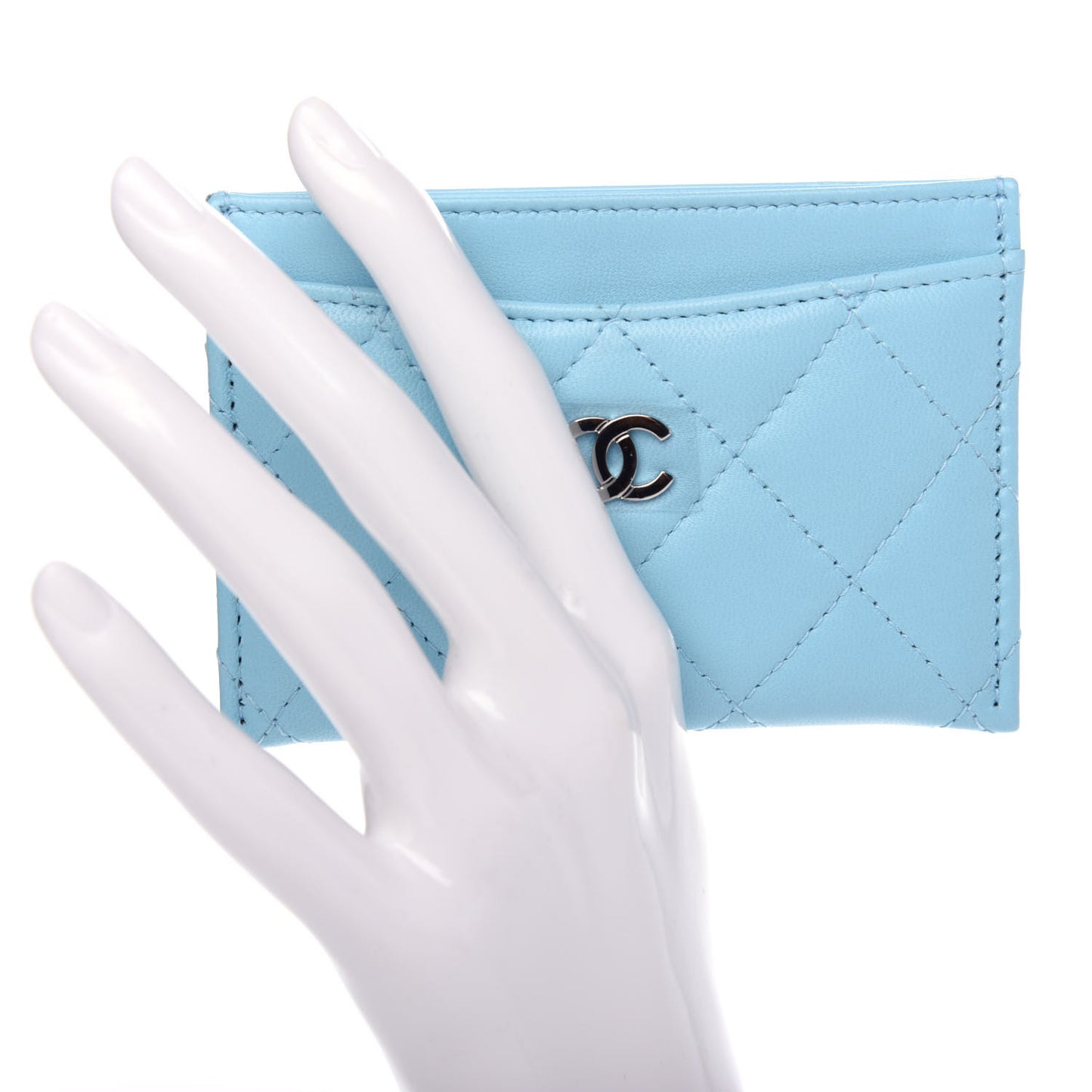 Lambskin Quilted Card Holder Neon Blue