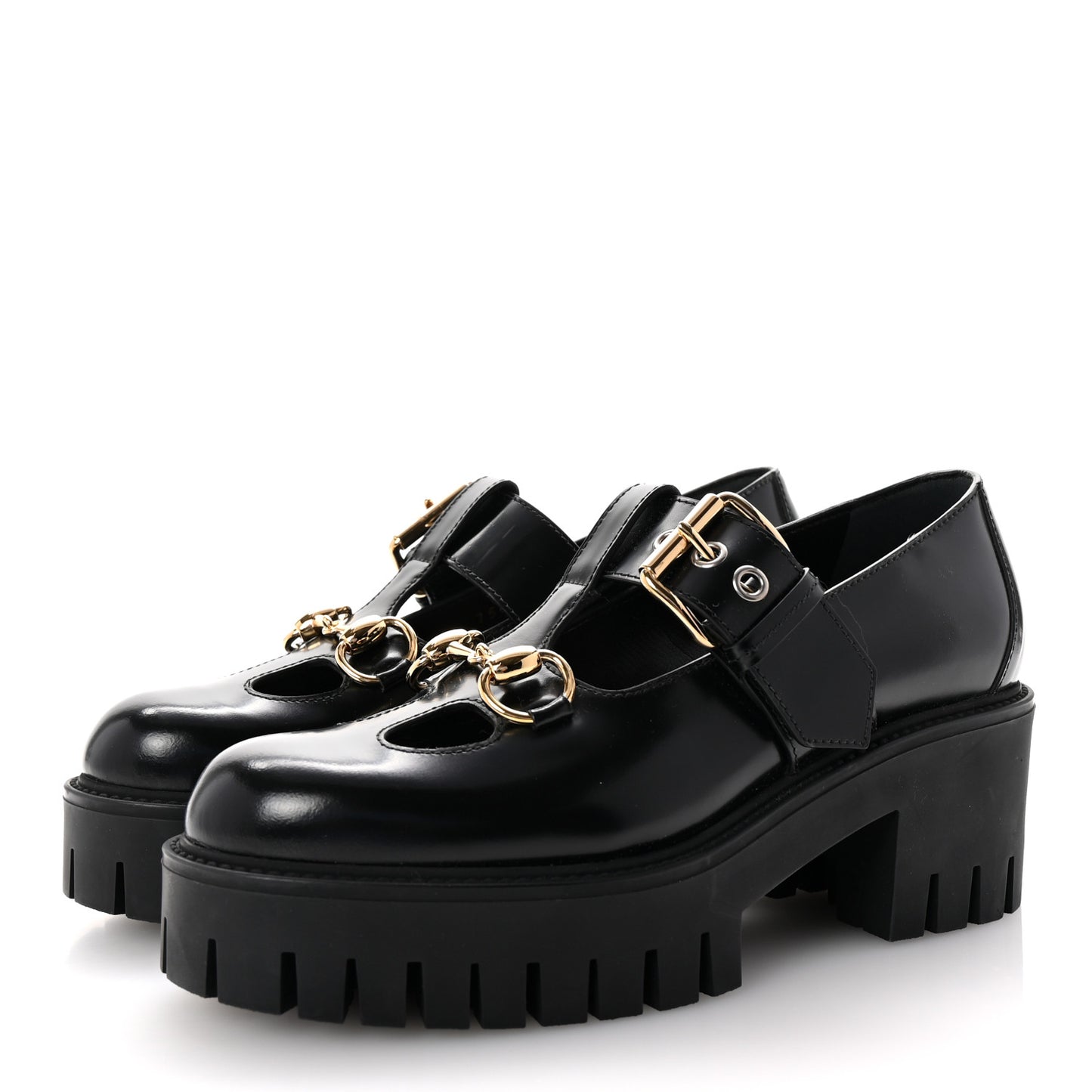 Cordovan Lux Womens Horsebit Platform Mary Jane Loafers 36.5 Black