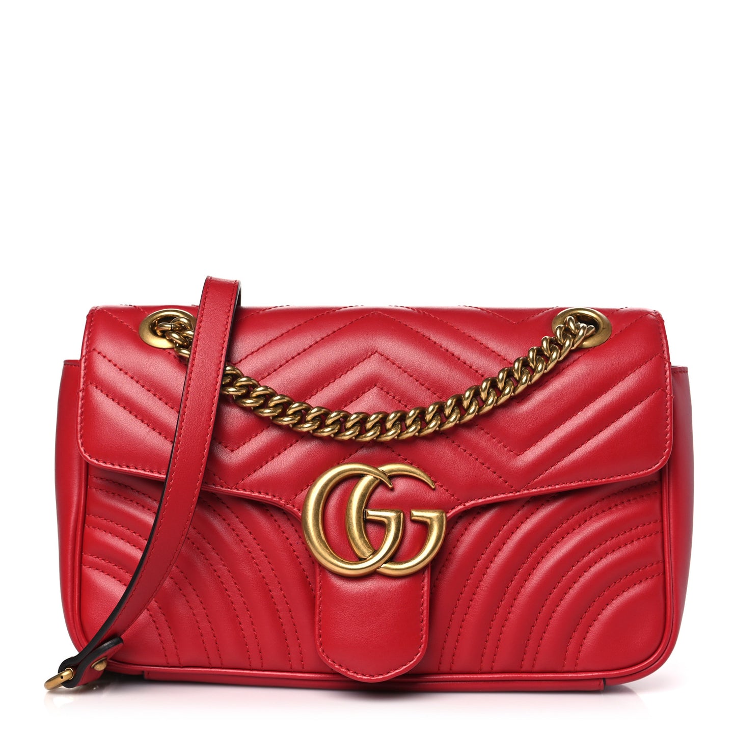 Calfskin Matelasse Small GG Marmont Shoulder Bag Hibiscus Red