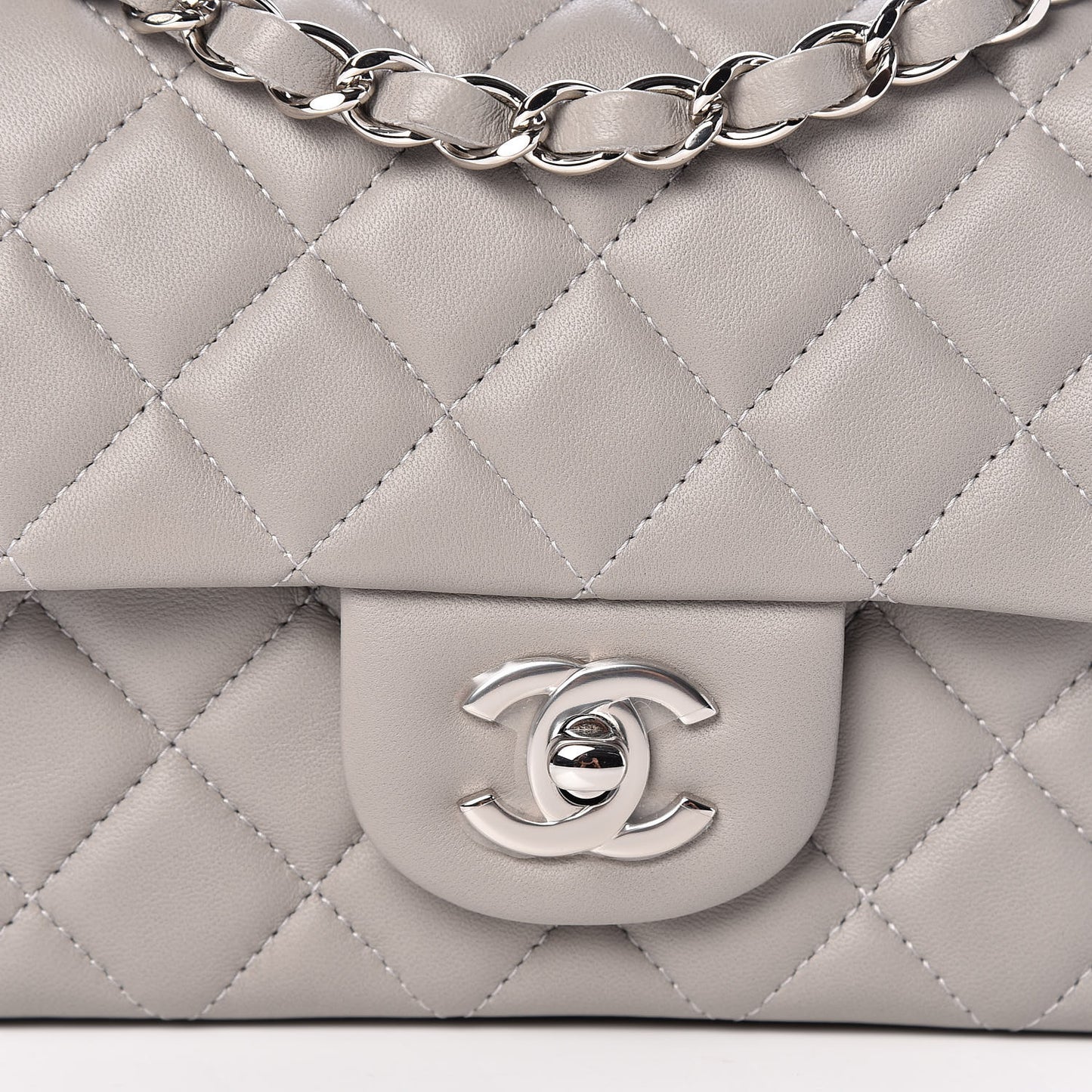 Lambskin Quilted Mini Rectangular Flap Grey