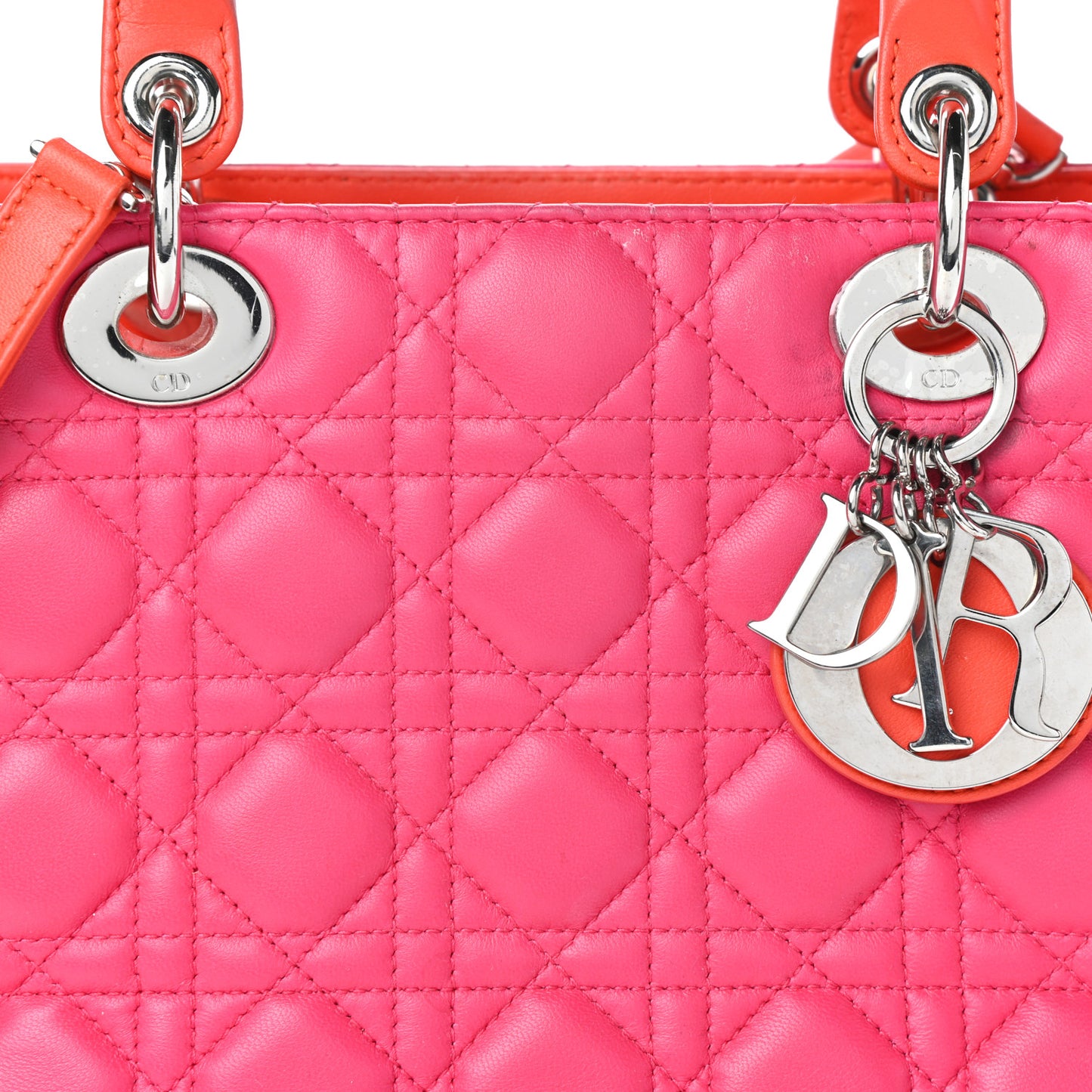 Lambskin Cannage Tri-Color Medium Lady Dior Orange Riviera Fuchsia Cosmopolitan Lipstick Natural