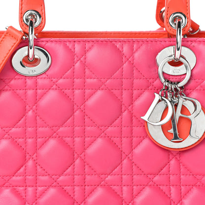 Christian Dior Lambskin Cannage Tri-Color Medium Lady Dior Orange Riviera Fuchsia Cosmopolitan Lipstick Natural 7 of 9