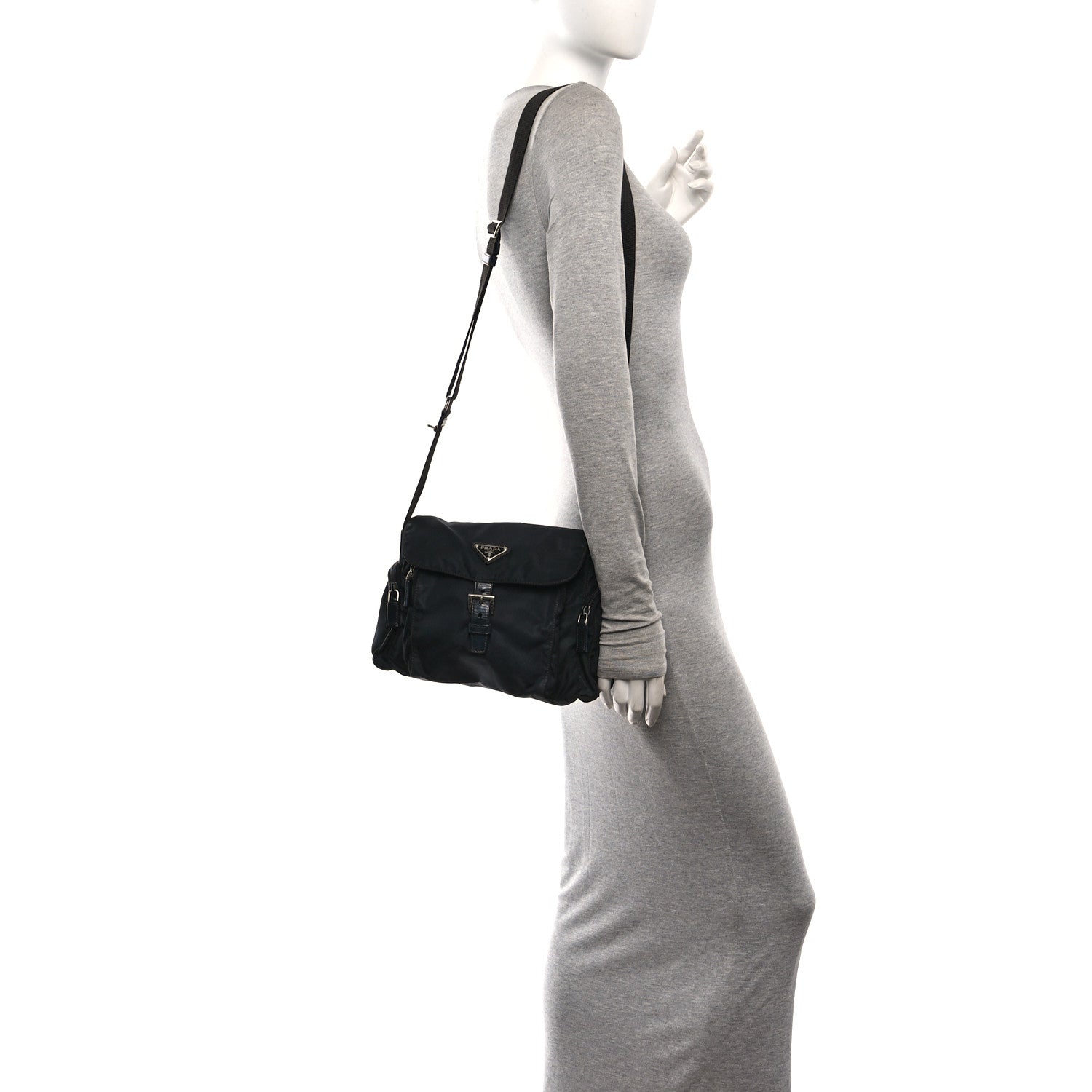 Prada Tessuto Nylon Saffiano Small Vela Messenger Black 2 of 16
