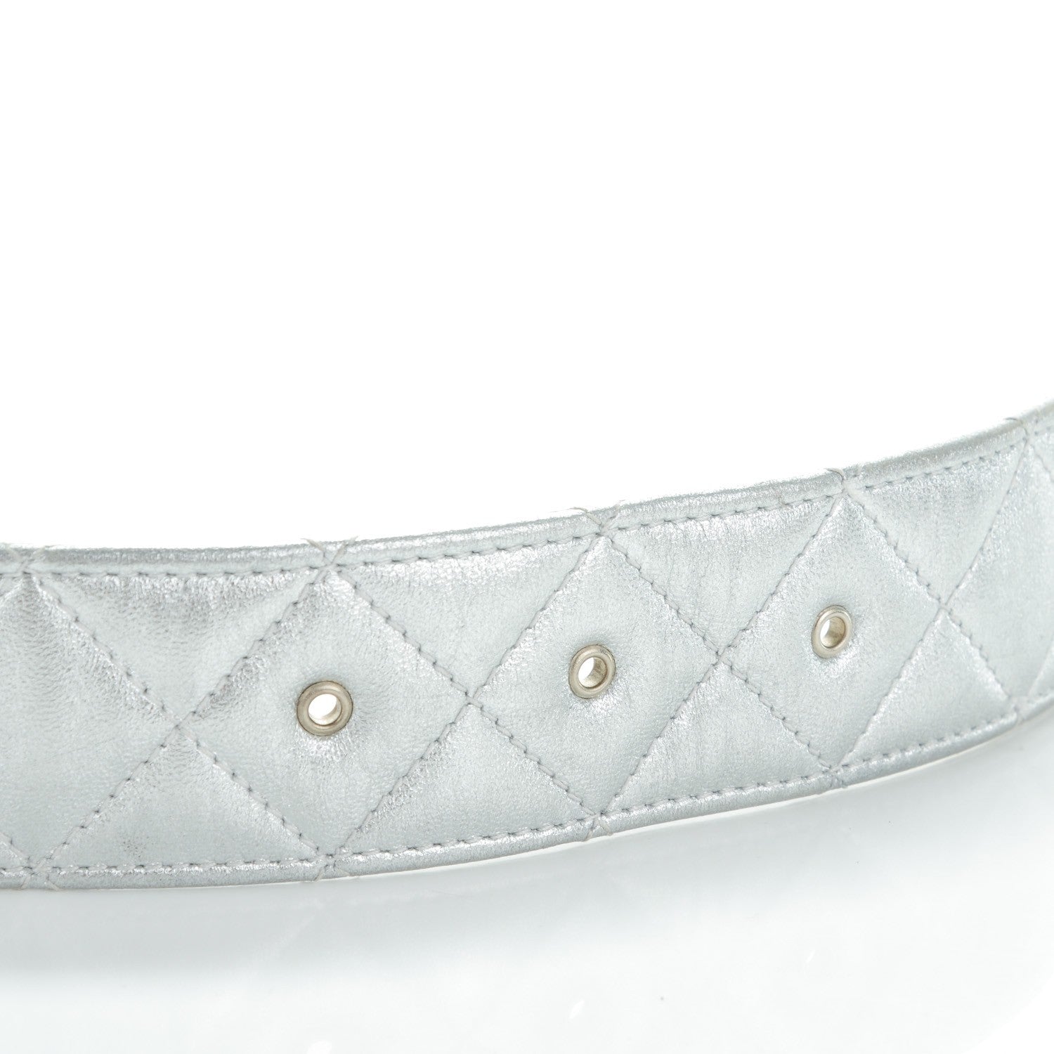 Chanel Metallic Lambskin Quilted CC Belt 90 36 Silver 3 of 8