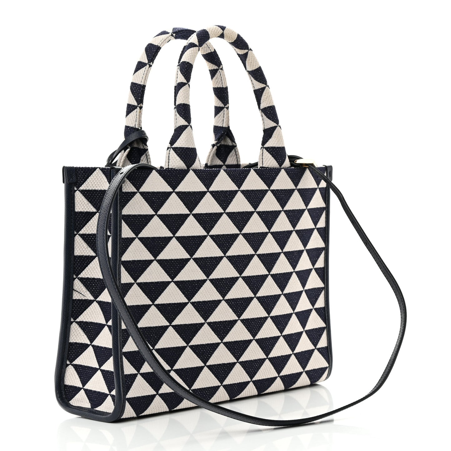 Jacquard Saffiano Triangolo Symbole Embroidered Small Tote Baltico Talco