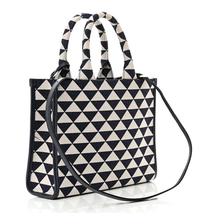 Prada Jacquard Saffiano Triangolo Symbole Embroidered Small Tote Baltico Talco 3 of 12