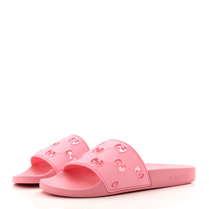 Gucci Rubber GG Monogram Perforated Womens Slide Sandals 38 Rose Box 3 of 8