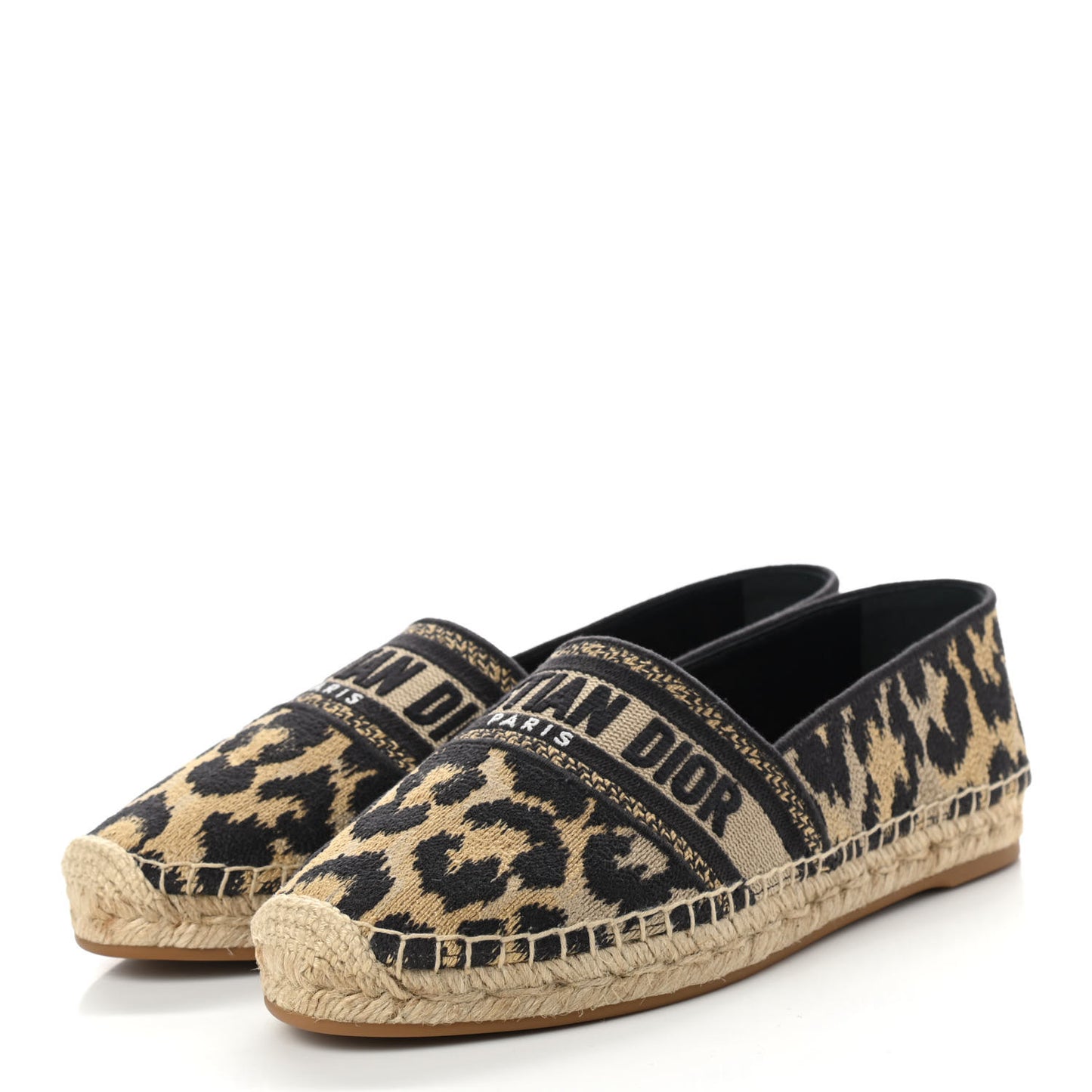 Cotton Embroidered Leopard Print Granville Espadrille 40 Natural