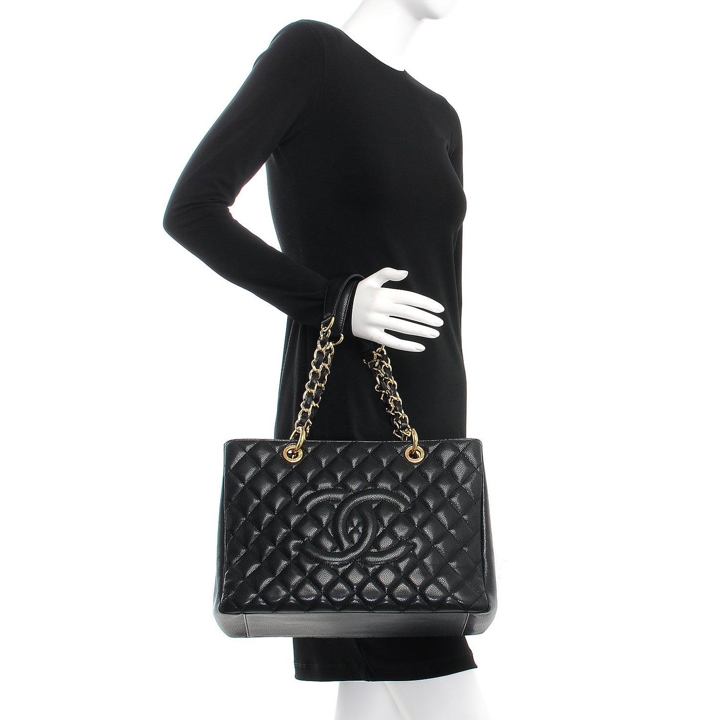 Caviar Quilted Grand Shopping Tote GST Black