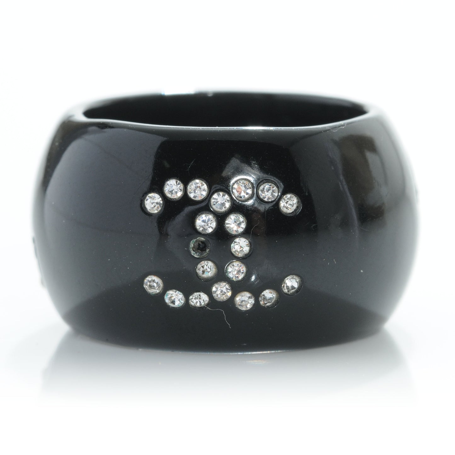 Resin Crystal CC Camellia Ring Black 6.5