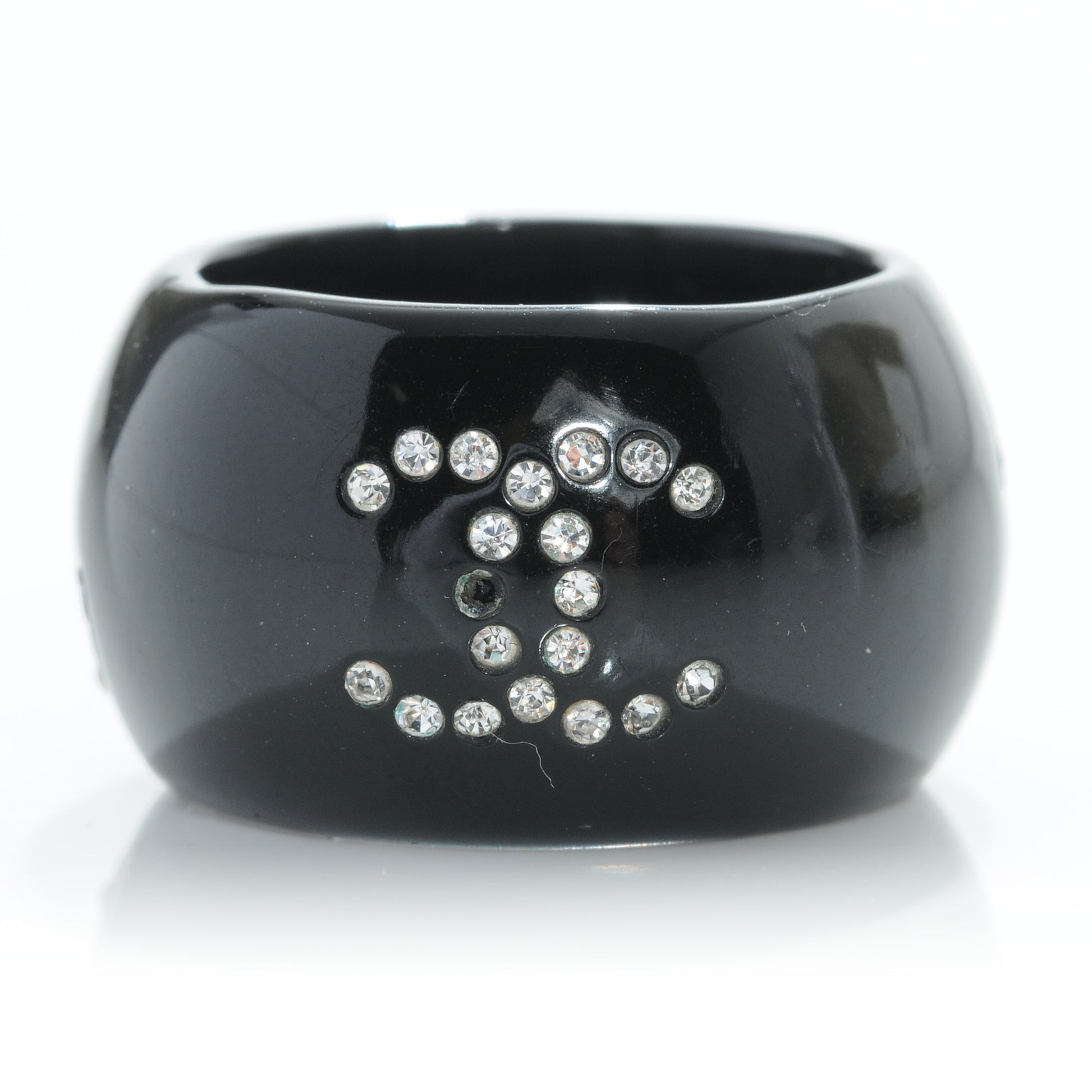 Chanel Resin Crystal CC Camellia Ring Black 6.5 3 of 5
