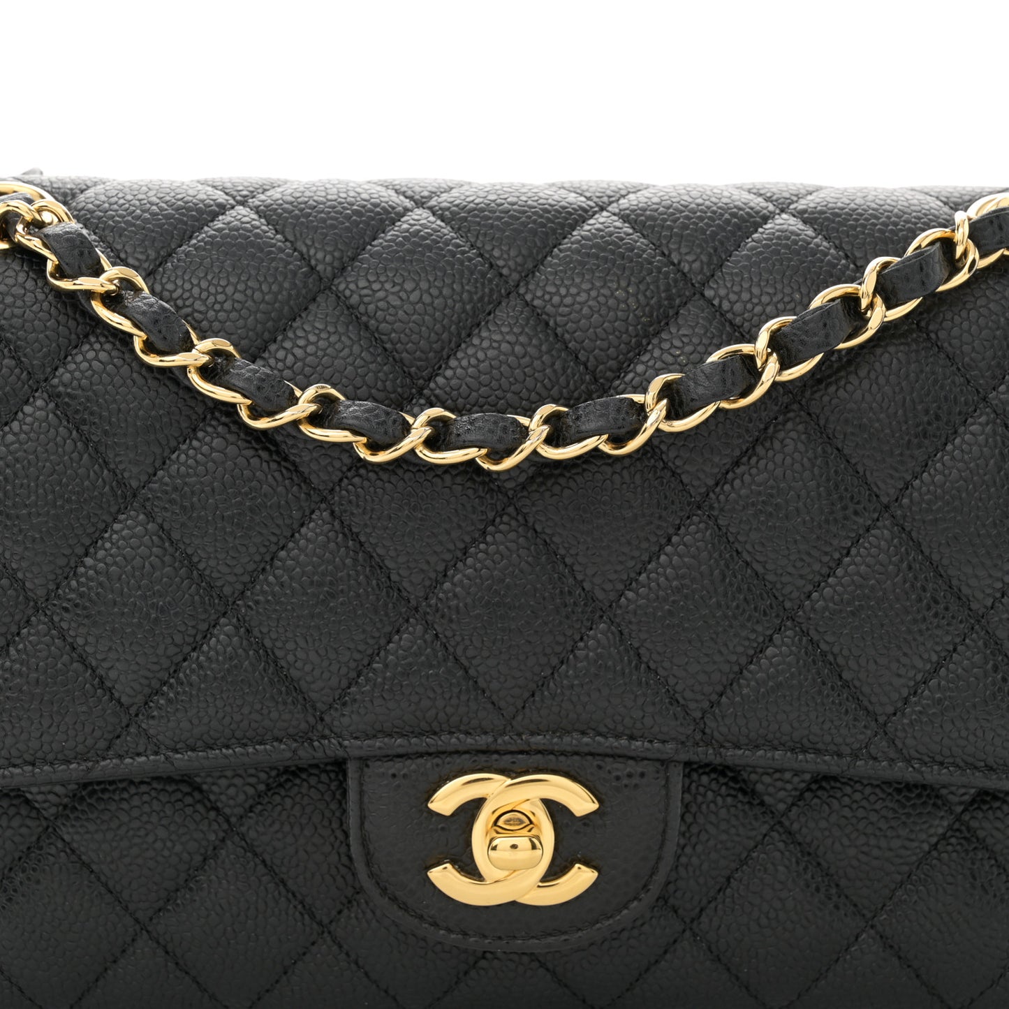 Caviar Quilted Medium Double Flap Black