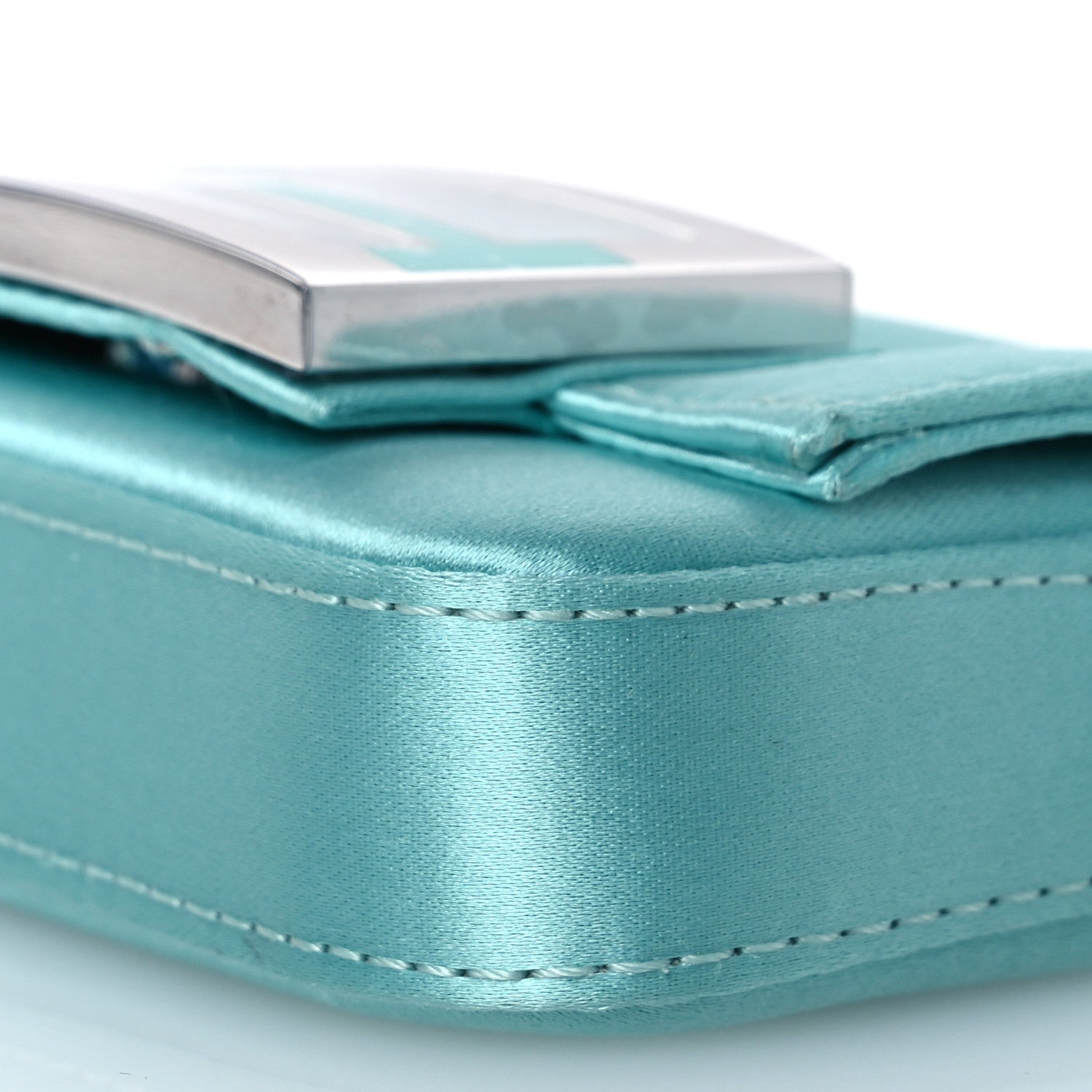 Fendi X TIFFANY Satin Silk Sterling Silver Nano Maxi Buckle Baguette Tiffany Blue 11 of 17