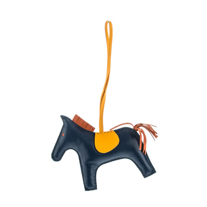 Hermes Milo Lambskin Grigri Rodeo Horse Bag Charm GM Bleu de Malte Cornaline Jaune D'Or 1 of 3