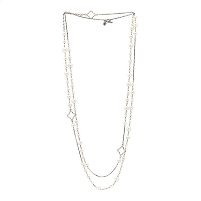 David Yurman Sterling Silver Pearl 7.5mm Quatrefoil Long Chain Necklace 3 of 5