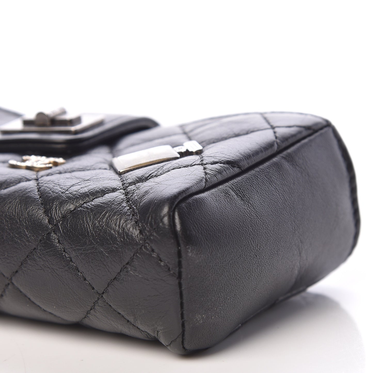 Aged Calfskin Quilted Lucky Charms Mini Phone Holder Clutch Black