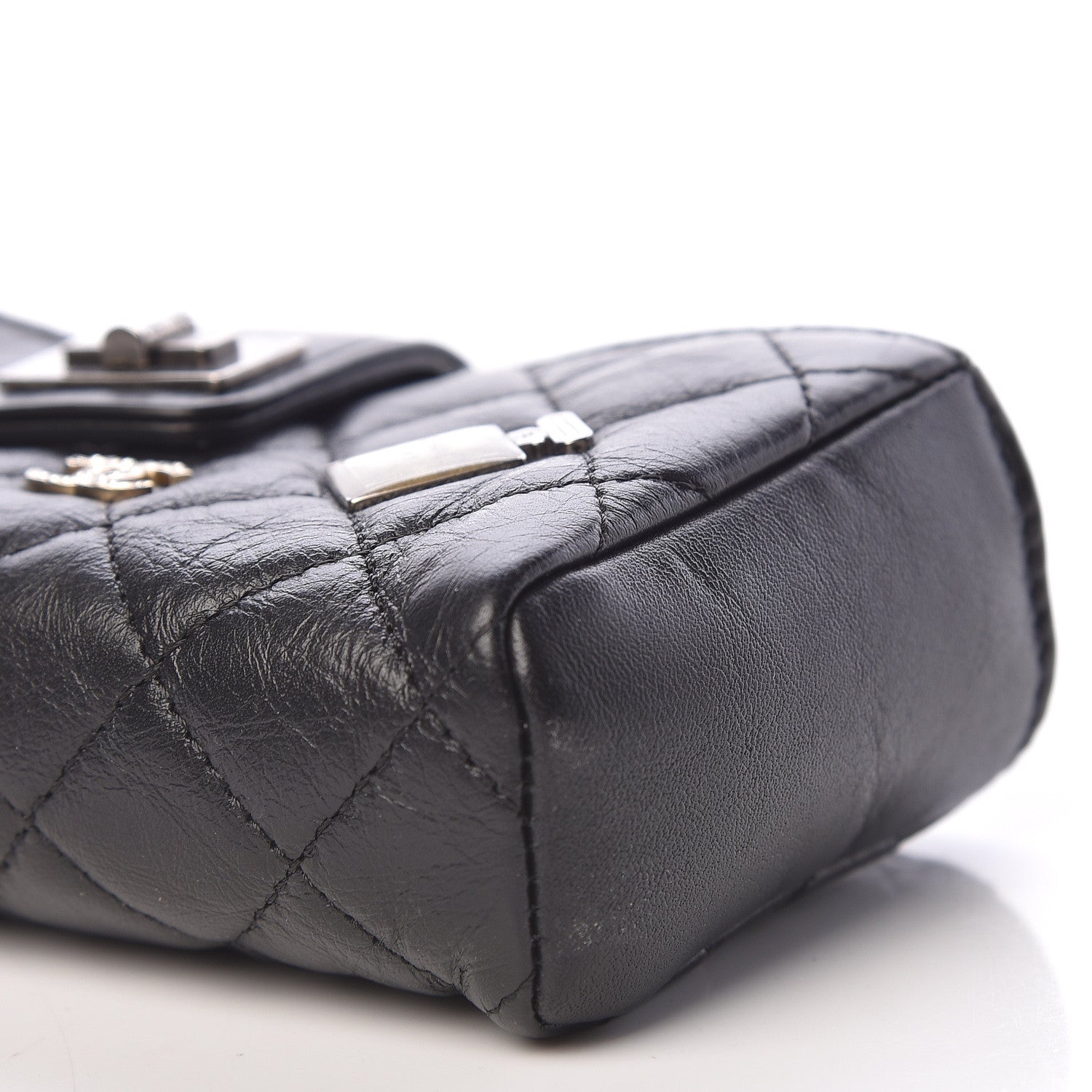 Chanel Aged Calfskin Quilted Lucky Charms Mini Phone Holder Clutch Black 7 of 11