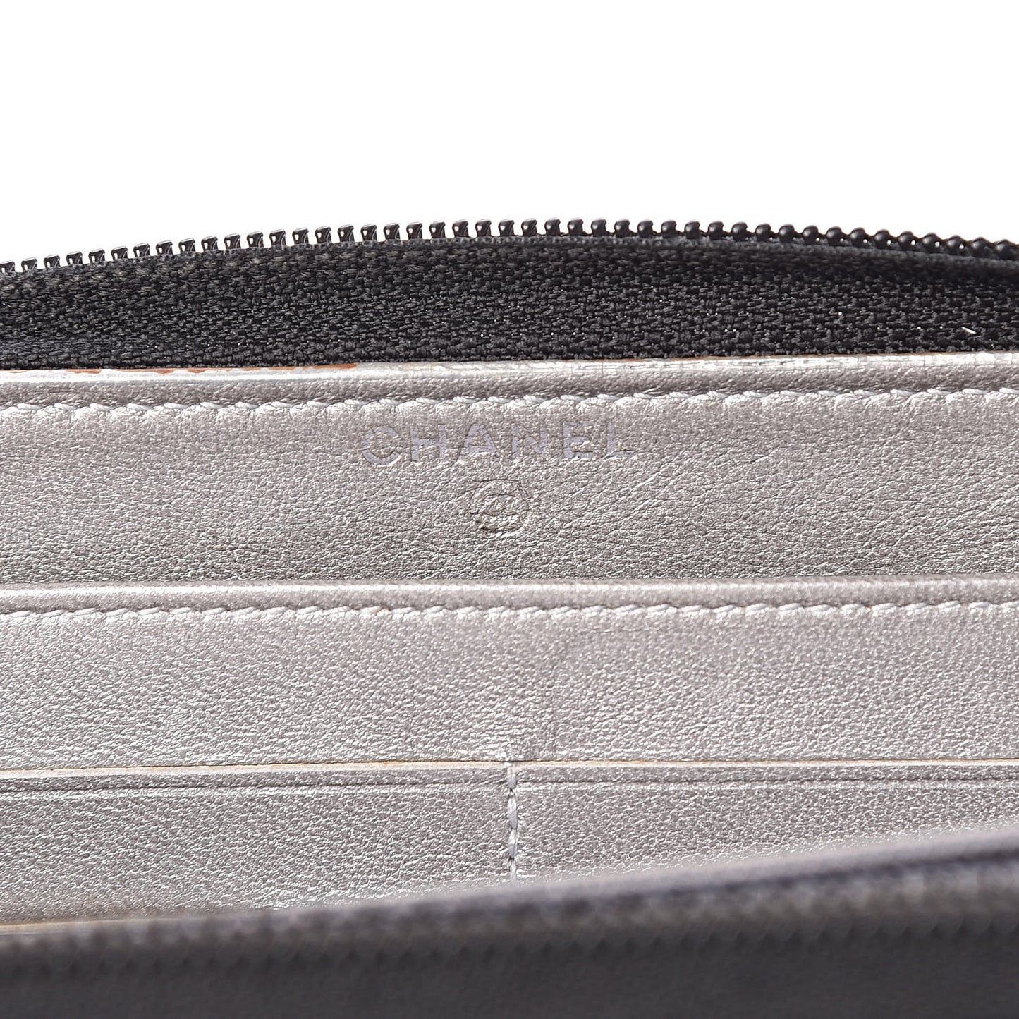 Lambskin Camellia Embossed Large Zip Around Gusset Wallet Black