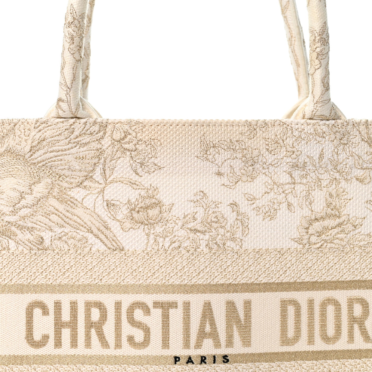 Canvas Embroidered Medium Jardin D'Hiver Book Tote White Gold
