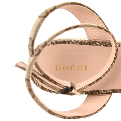 Gucci Monogram Nappa Chalotte Horsebit Ankle Strap 75mm Flatform Sandals 36 Beige Ebony 8 of 10