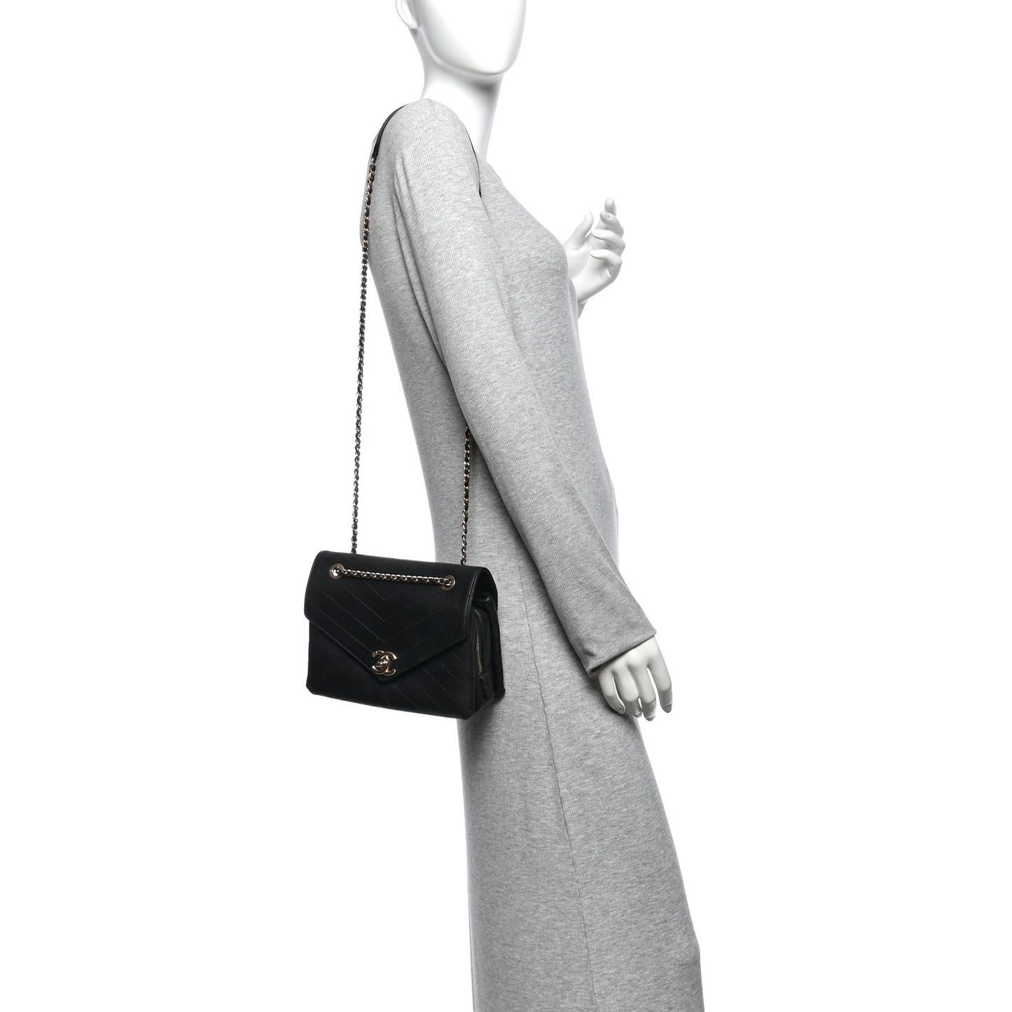 Calfskin Chevron Stitched Medium Coco Flap Bag Black