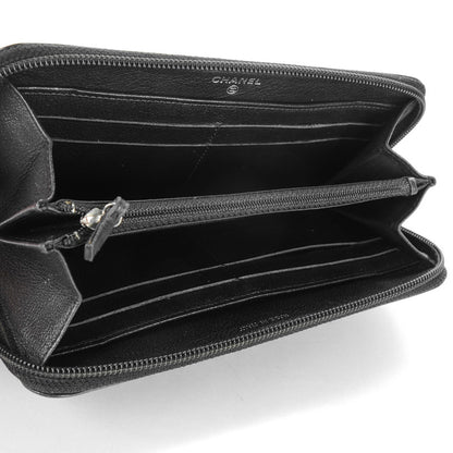 Chanel Goatskin Camellia Embossed Zip Around Wallet Black 5 of 10