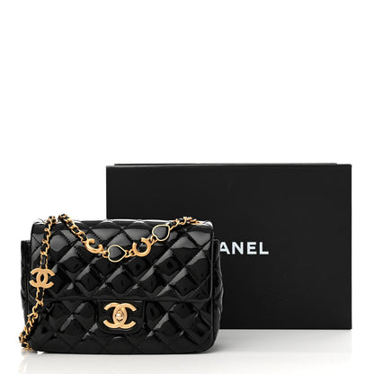Chanel Patent Enamel Quilted Small Coco Hearts Square Flap Black 11 of 11