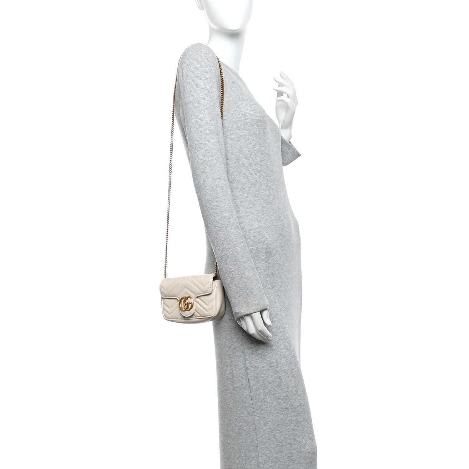 Gucci Calfskin Matelasse Super Mini GG Marmont Shoulder Bag White 2 of 13