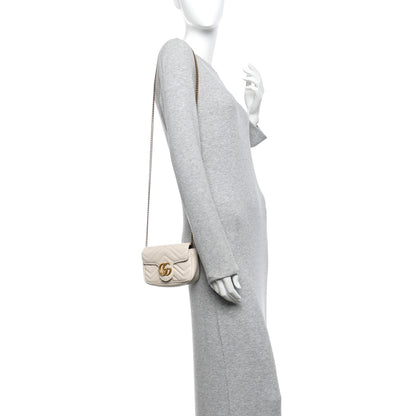 Gucci Calfskin Matelasse Super Mini GG Marmont Shoulder Bag White 2 of 13