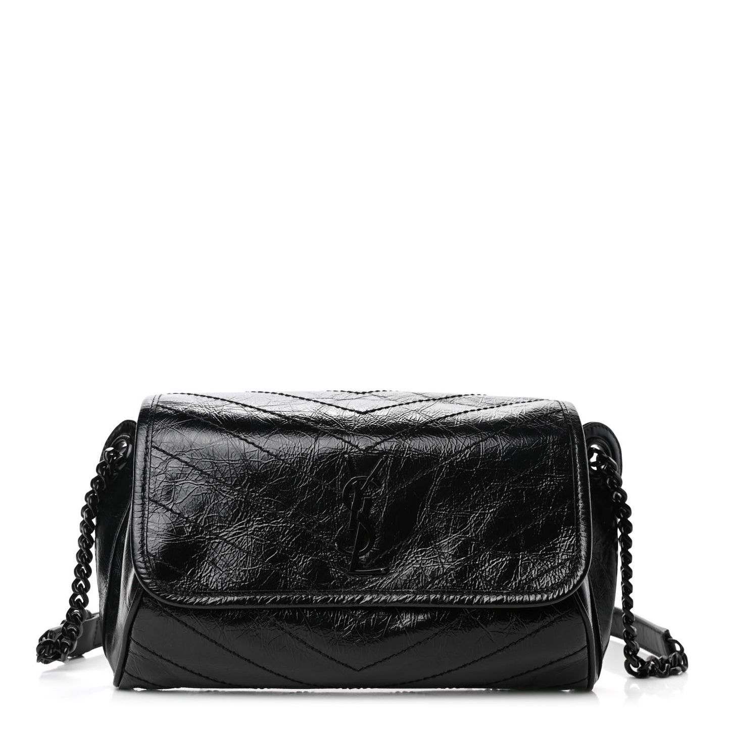 Crinkled Calfskin Matelasse Monogram Niki Body Bag Black
