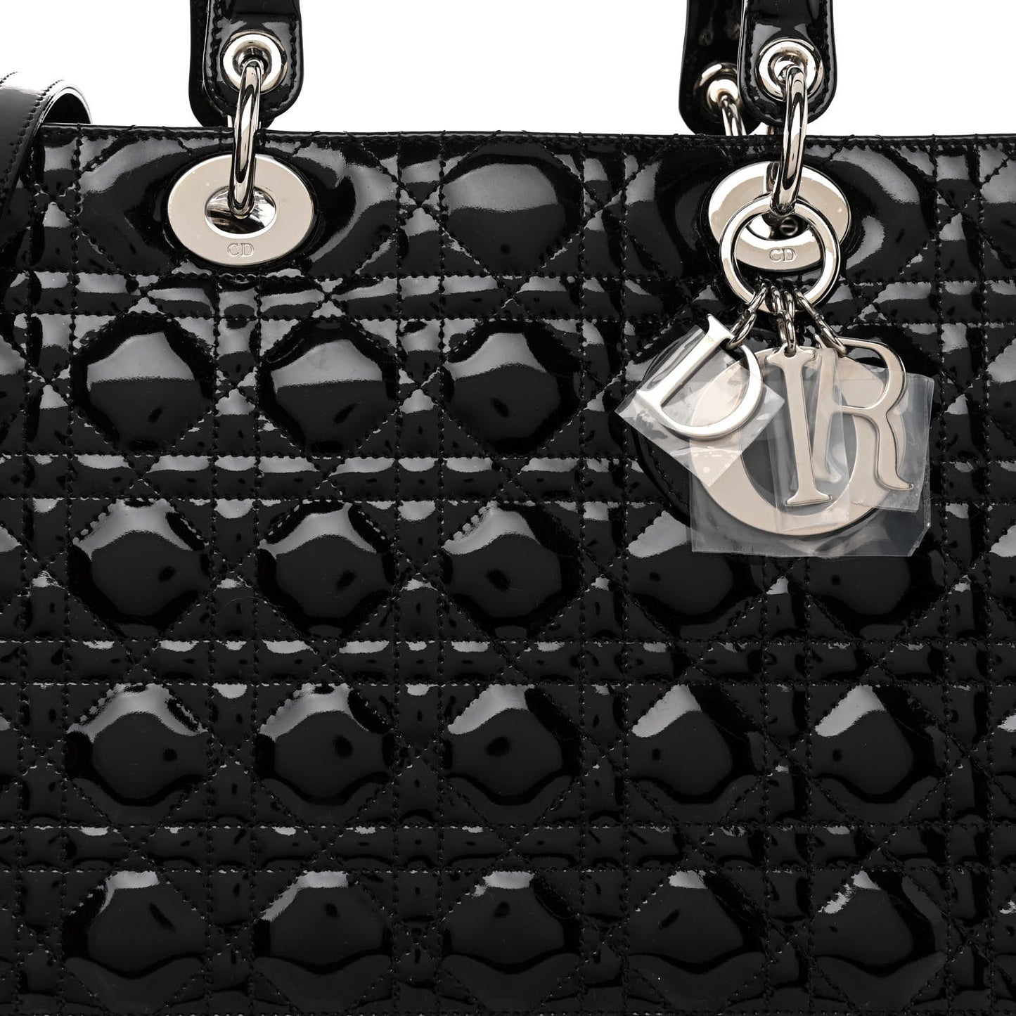 CHRISTIAN DIOR Patent Cannage Large Lady Dior Black