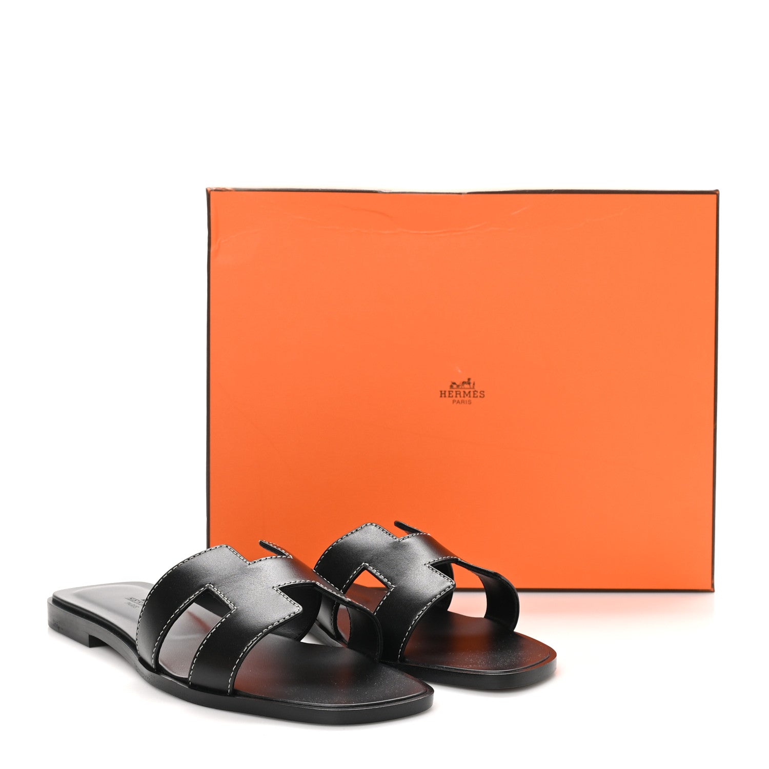 Hermes Box Calfskin Oran Sandals 37 Black 10 of 10