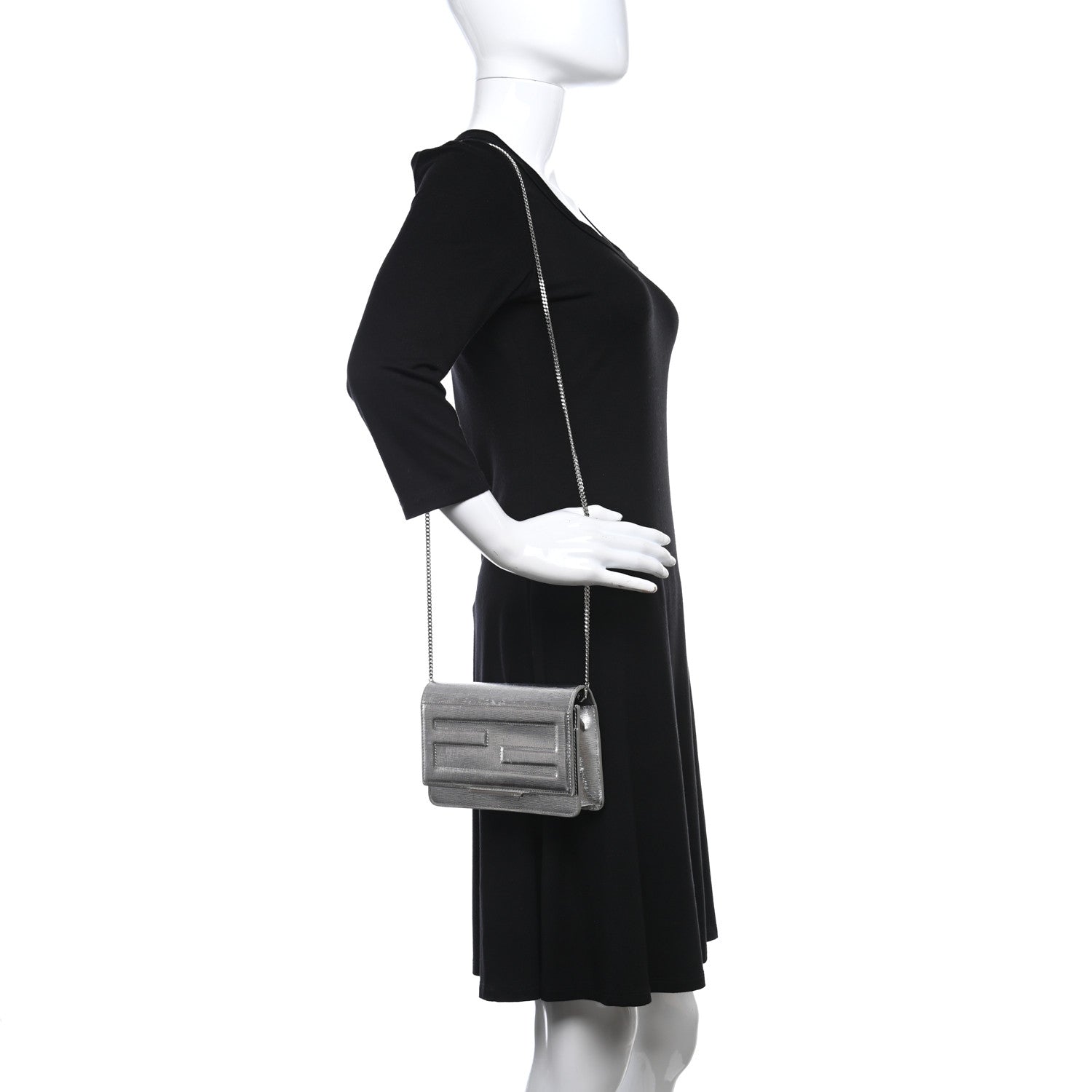 Fendi Vitello Mirror Elite Tube Wallet on Chain Graphite 2 of 12