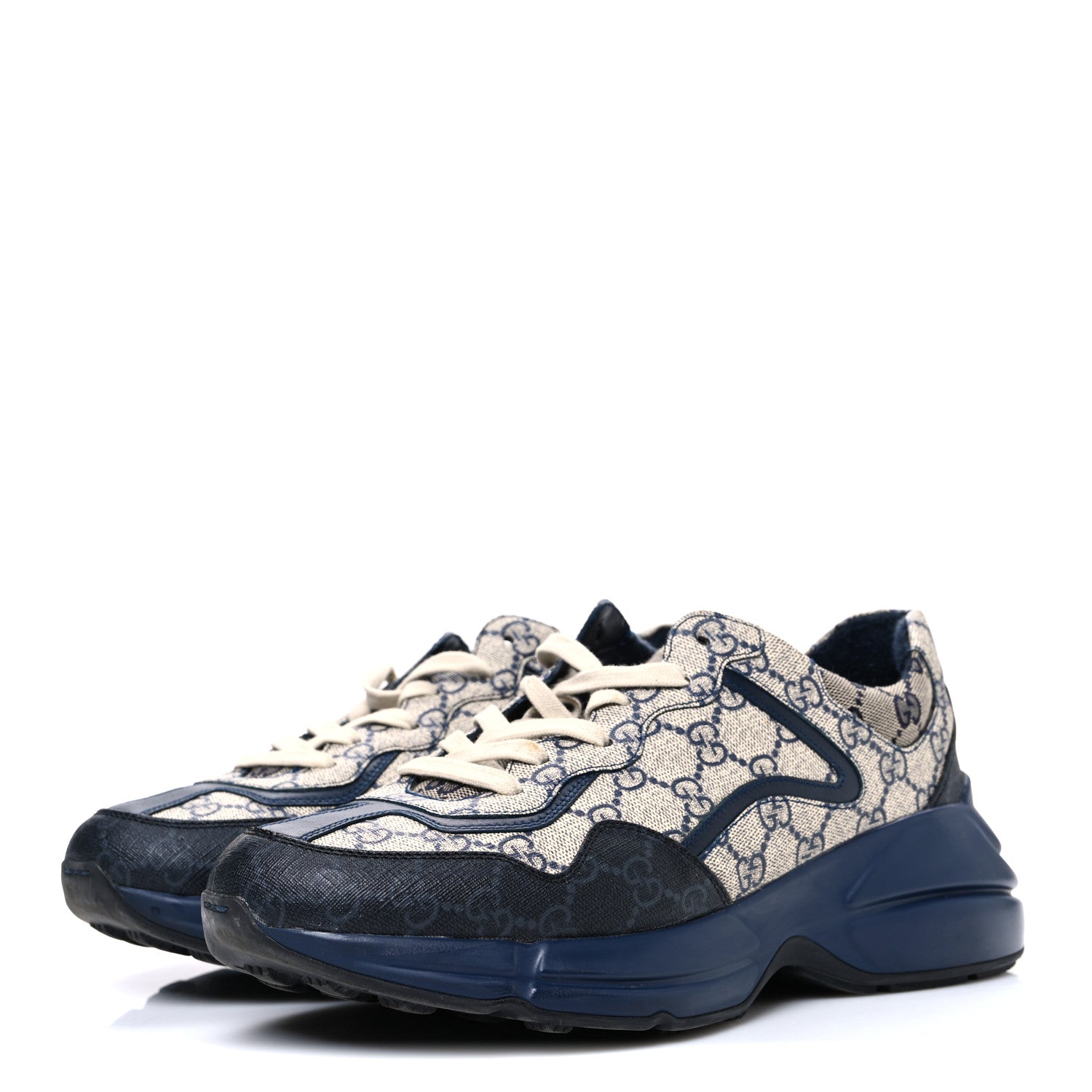 Gucci GG Supreme Monogram Mens Rhyton Sneakers 8.5 Beige Black Blue 4 of 10