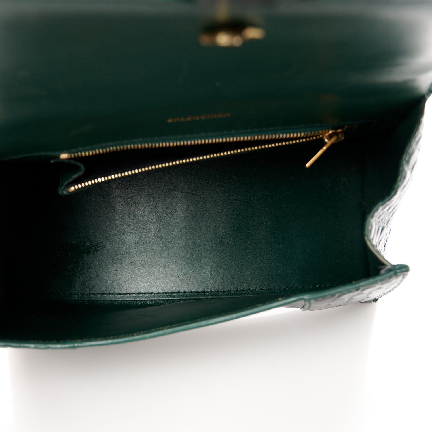 Balenciaga Shiny Calfskin Crocodile Embossed Small Hourglass Top Handle Bag Forest Green 5 of 10
