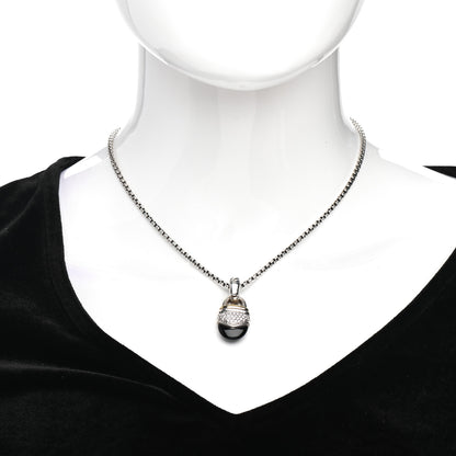 David Yurman Sterling Silver 18K Yellow Gold Diamond Black Onyx Acorn Pendant Necklace 2 of 4