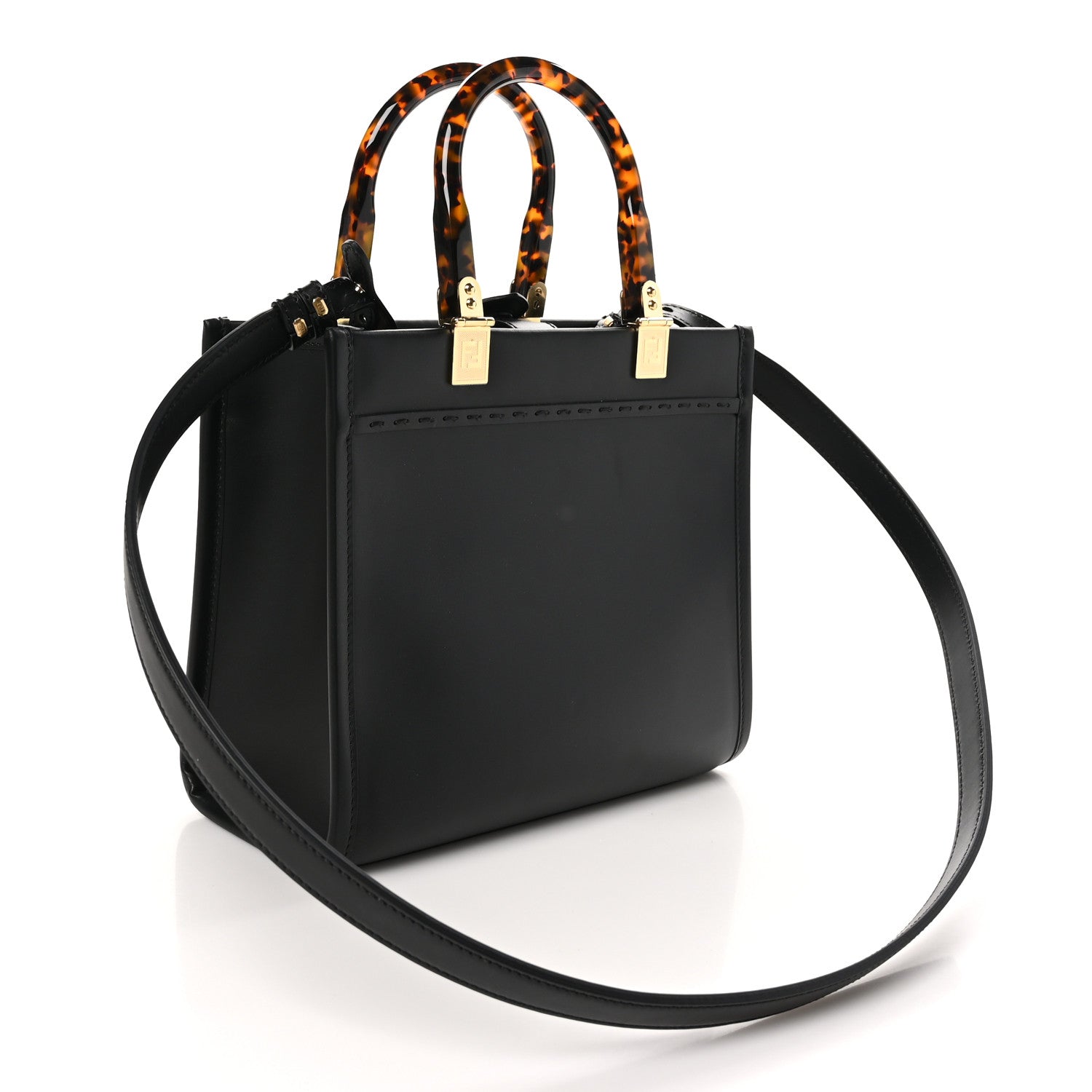 Fendi Vitello King Plexiglass Logo Embossed Small Fendi Sunshine Shopper Tote Black 3 of 9