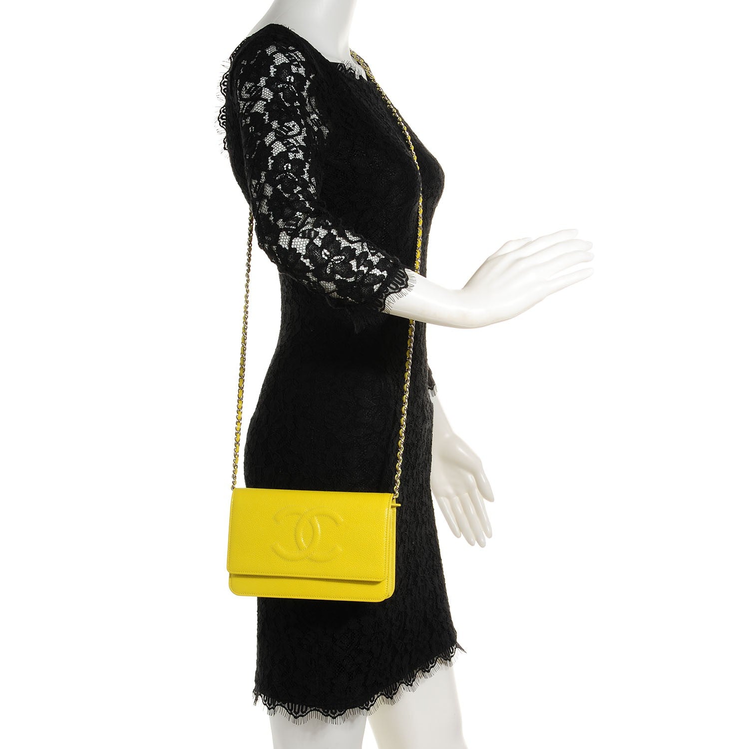 Chanel Caviar Timeless Wallet on Chain WOC Yellow 2 of 9