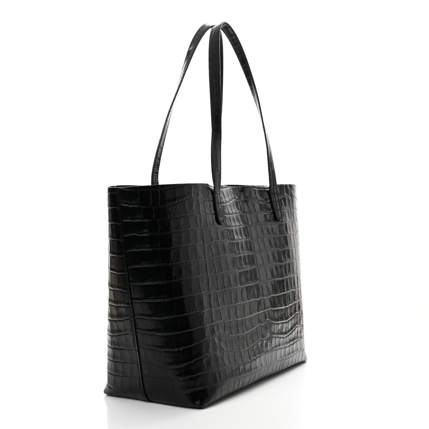 Calfskin Crocodile Embossed Large Shopping Tote Black