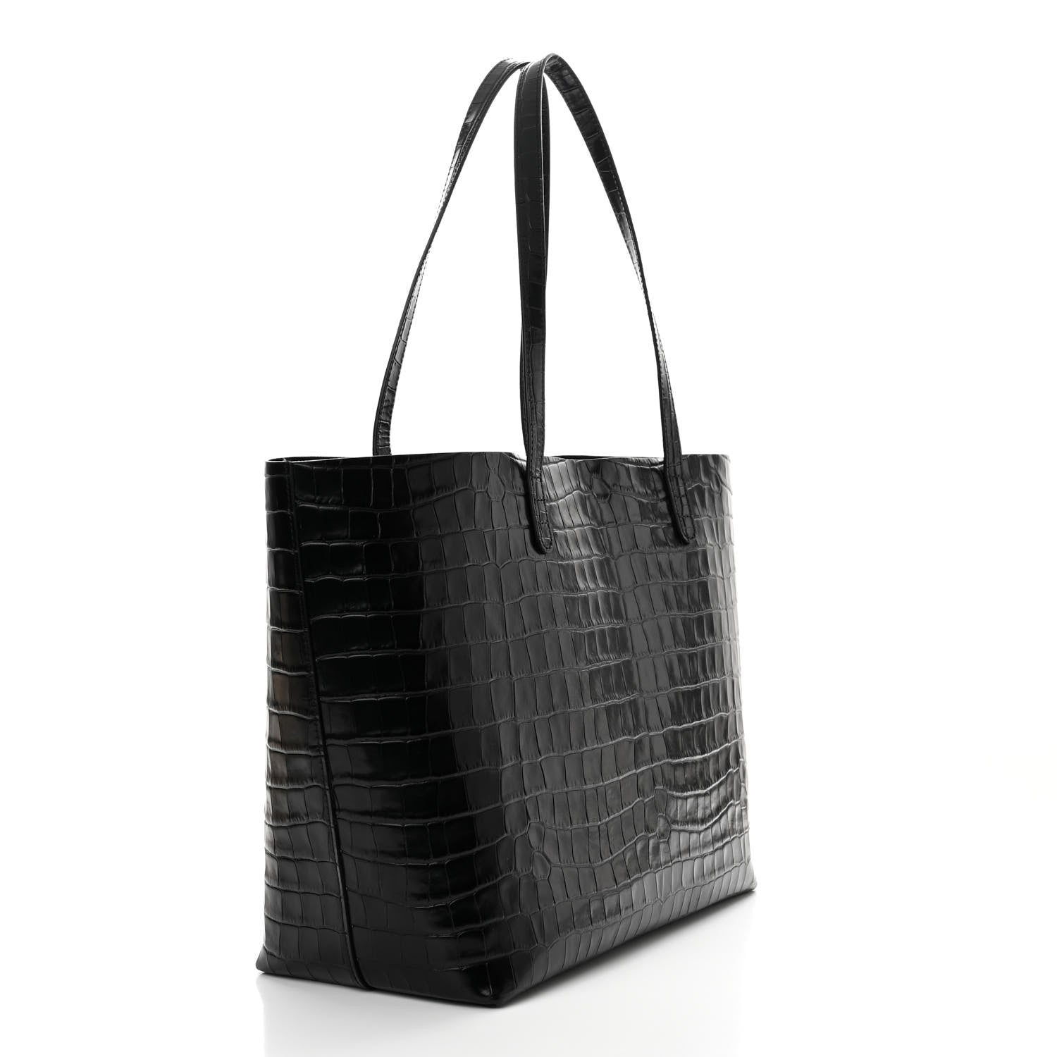 Mansur Gavriel Calfskin Crocodile Embossed Large Shopping Tote Black 4 of 12