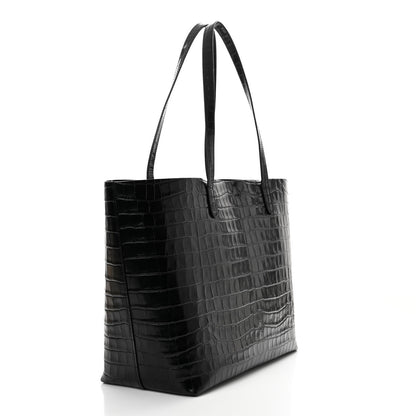 Mansur Gavriel Calfskin Crocodile Embossed Large Shopping Tote Black 4 of 12