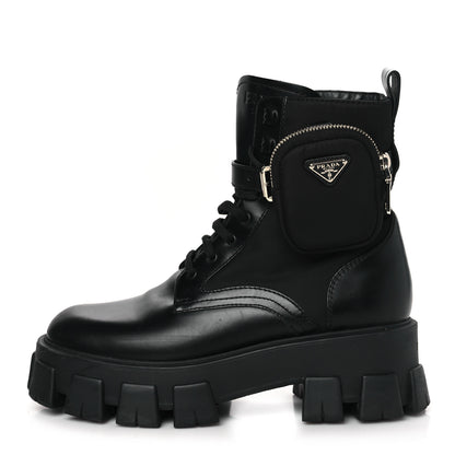 Prada Spazzolato Rois Nylon Metal Triangle Logo Monolith Pouch Pocket 55mm Boots 40 Black 1 of 8