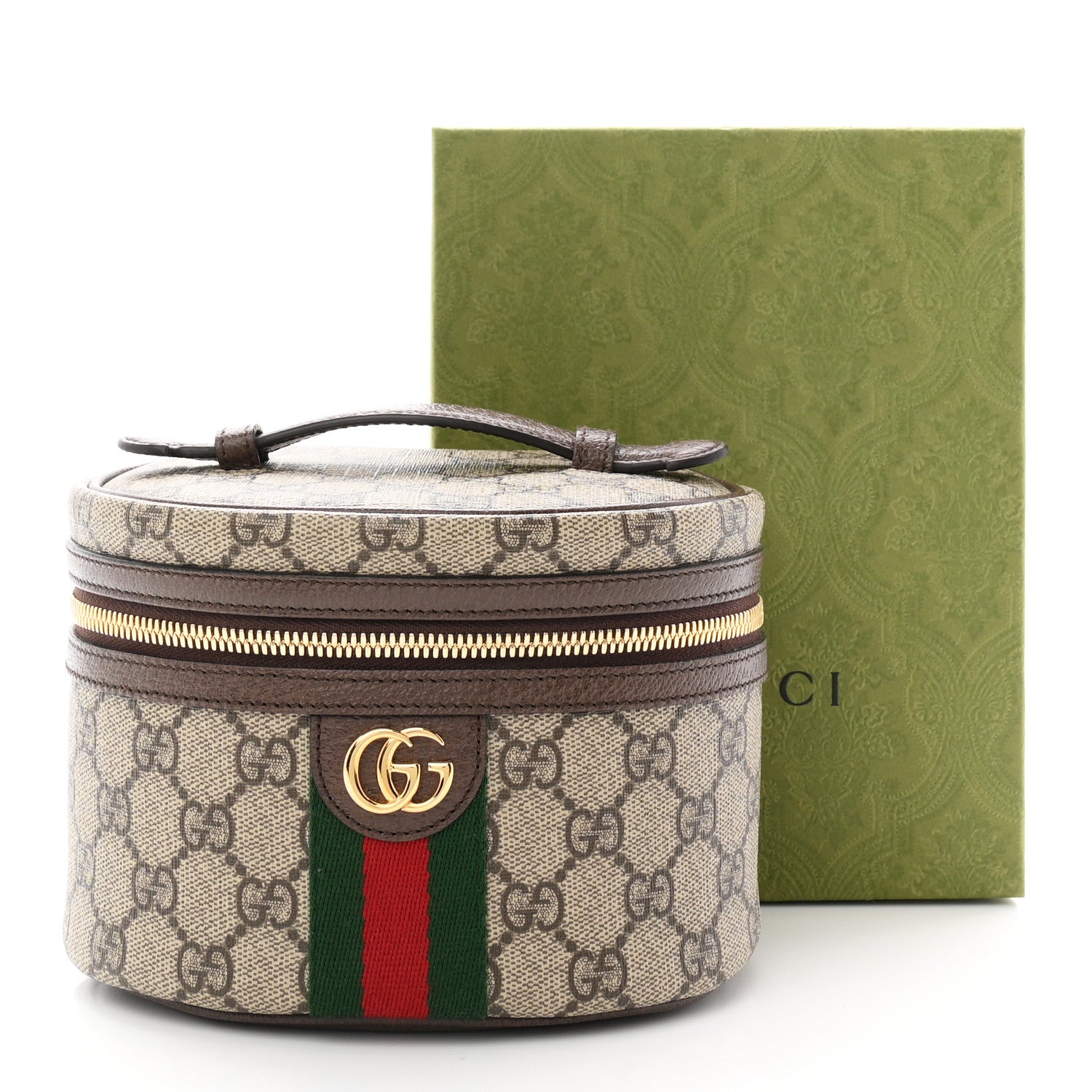 Gucci GG Supreme Monogram Textured Calfskin Web Ophidia Vanity Cosmetic Case Beige Ebony New Acero 7 of 7