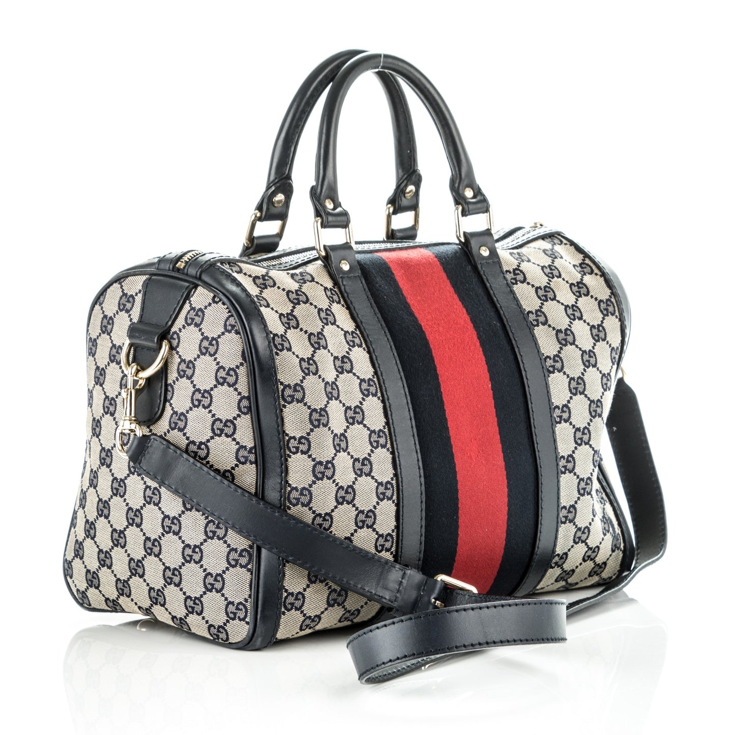 Monogram Selleria Calfskin Vintage Web Medium Boston Beige Blue
