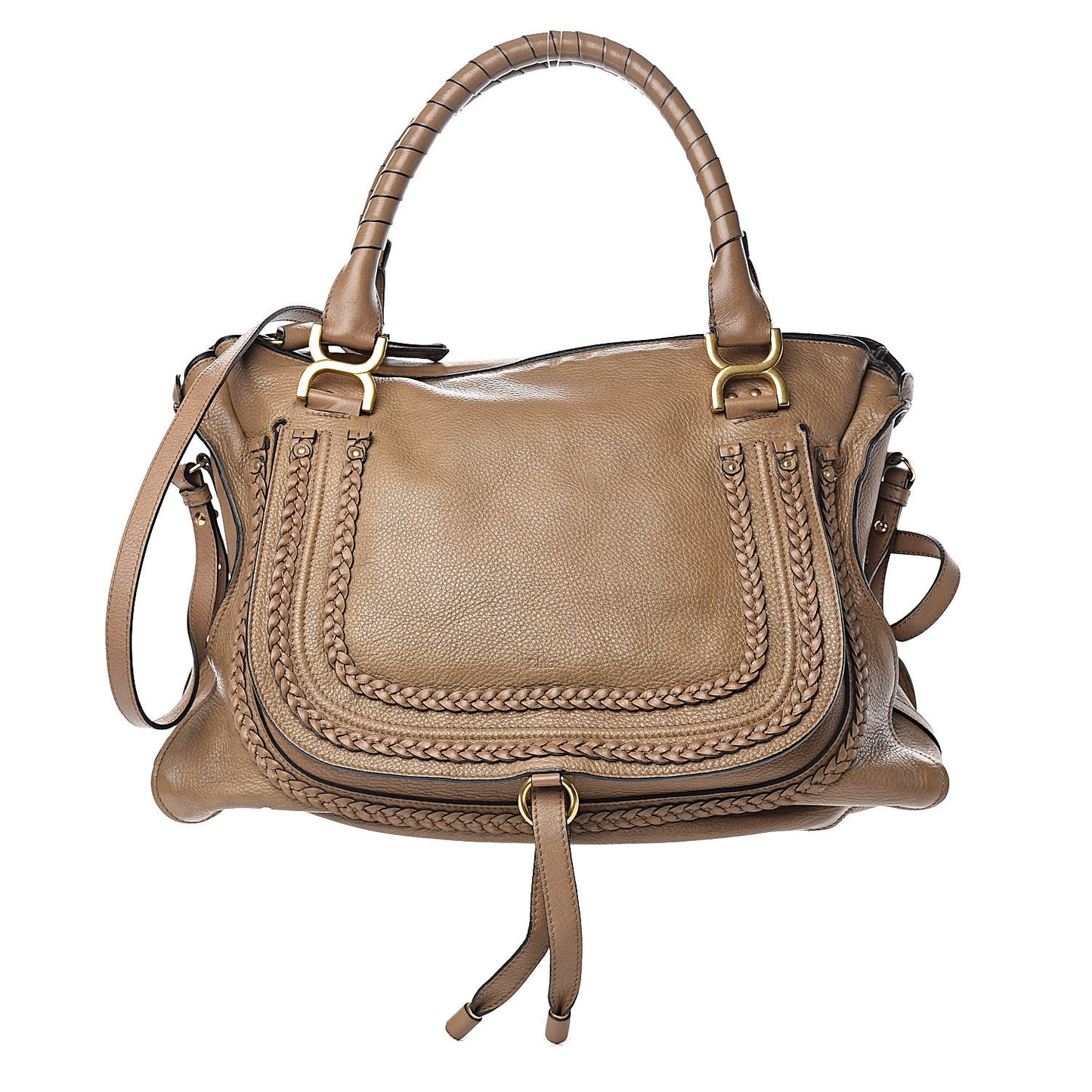 Calfskin Braided Large Marcie Satchel Nut